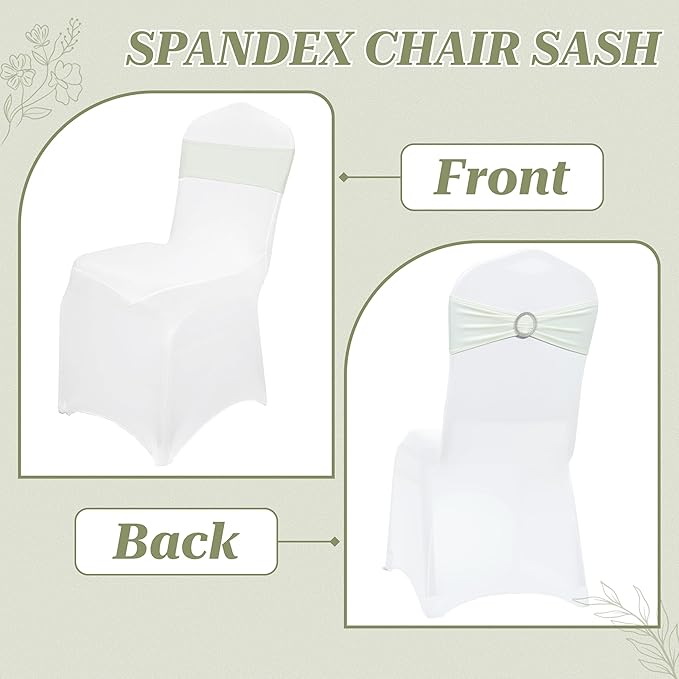 VDS - Ivory | Spandex Chair Sashes Bows | 200 PCS | Stretch Elastic Banquet Universal Folding Chair Band Tie with Silver Buckle Slider for Wedding Party Conference Celebration Event Decoration