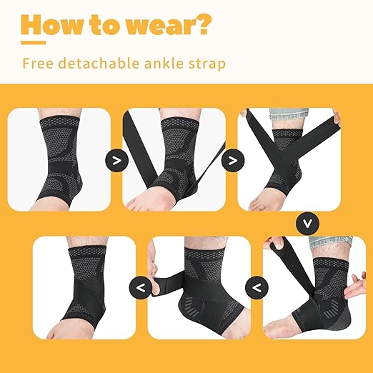 JIUFENTIAN Ankle Brace for Women an Men Adjustable Compression Sleeve (Pair)-Ankle Support Heel Brace for Achilles Tendonitis, Plantar Fasciitis-Eases Swelling and Sprained Ankle(Grey,Small)