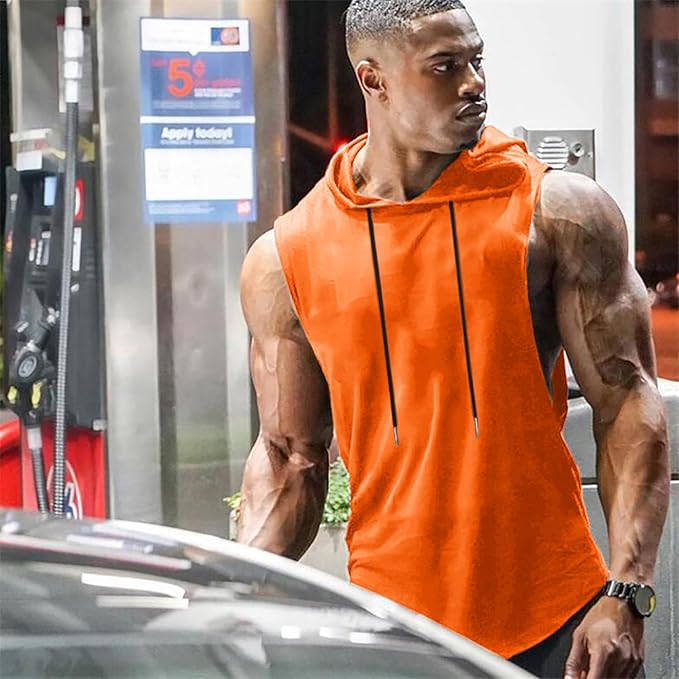 Babioboa Men's Workout Hooded Tank Tops Sports Training Sleeveless Gym Hoodies Bodybuilding Cut Off Muscle Shirts