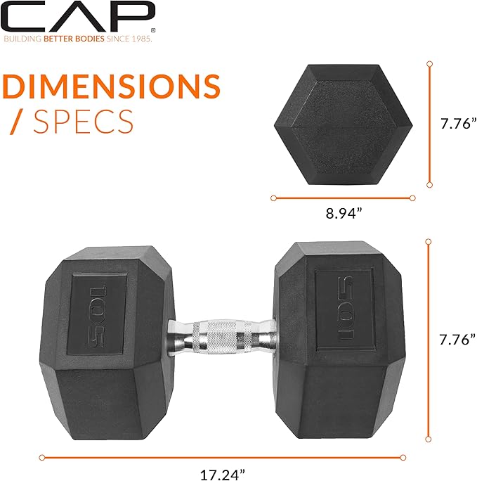 CAP Barbell Coated Hex Dumbbell Weight - Single | 10-120 lbs | Multiple Options