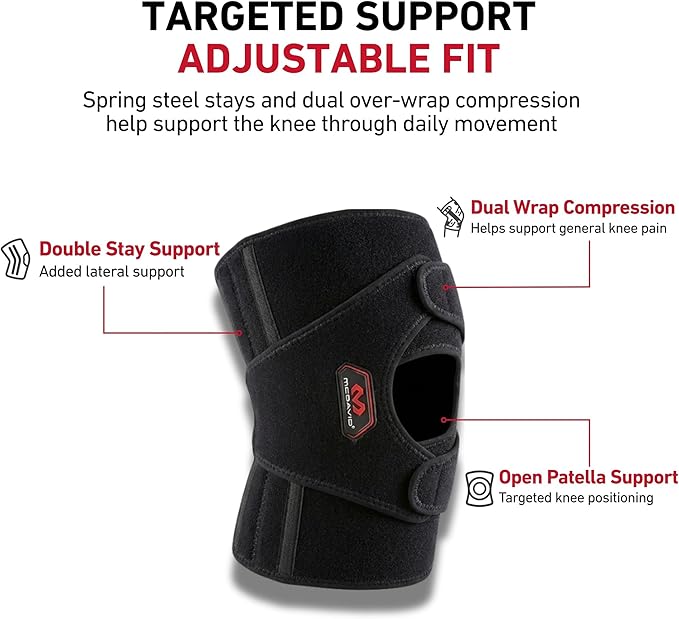 McDavid VOW Plus Size Knee Brace with Stays – Adjustable Over-Wrap Knee Support for Large Legs, Spring Steel Stays for Lateral Stability, Compression Knee Wrap for Men & Women Black