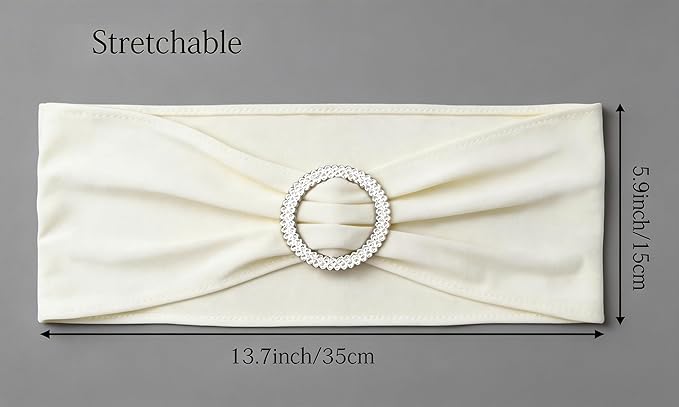 50 Pack Spandex Ivory Chair Sashes Bows with Slider Buckles for Wedding Party Feast Banquet Restaurant Event Bridal Baby Shower Decoration