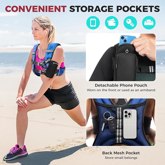BAGAIL Comfort-Fit Weighted Vest for Woman, Even Weight Distribution, Faster Weight Loss, No-Chafe or Bounce for Walking & Running with Detachable Phone Pouch & Reflective Stripes (Available 5-30lbs)