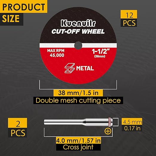 12Pcs Cut Off Wheels, 1-1/2'' Fiberglass Reinforced Cutting Wheel Discs with 2Pcs Mandrels Rotary Tool Accessories for Cutting Metal, Wood, Stone