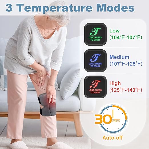 Heated Knee Brace, Cordless Knee Heating Pad for Arthritis, 3 Temperature Modes Knee Warmer, 3000mAh Battery Operated Knee Wrap for Men Women Seniors, Grey(Single)