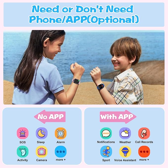 Smart Watch for Kids, 1.85" Fitness Tracker with Heart Rate, Sleep Monitor, IP68 Waterproof Smartwatches with Video Music, Pedometer, Game, NO APP/Phone, Gift for Boys Girls. (Classic, Silver)