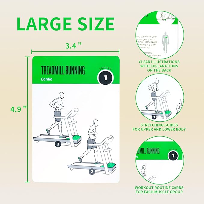 Gym Equipment Workout Cards, 62 Exercises Cards Deck Large Size 5" x 3.5" Fitness Cards for Women & Men, Beginner Fitness Guide to Training Exercises at Home or Gym