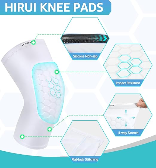 HiRui Knee Pads for Kids Youth Adult, Basketball Baseball Knee Brace Knee Support, Collision Avoidance Kneepad Compression Knee Sleeve for Volleyball Football Cycling Running-1Pair (White, M)