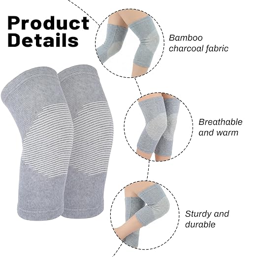 Bamboo Knee Sleeve, Breathable Compress Bamboo Knee Sleeves Elastic Warm Knees Brace Relieve Knees Pain Leg Sleeves for Women Men Running Volleyball Gym Weightlifting(Large)