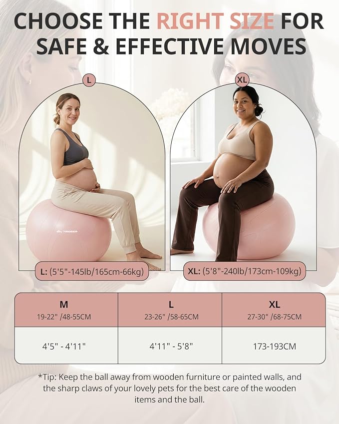Trideer Pregnancy Birthing Ball, 1.7mm Extra Thick Yoga Ball for Maternity, Labor, Physio, Recovery, Exercise Guide & Daily Comfort Tips for All Trimesters, 1000LB Anti-Burst Non-Slip Stability Ball