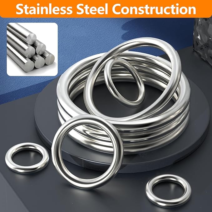 4 inch Metal O Rings, Stainless Steel Round Ring Buckles, Solid Welded Metal Loop for Macrame, Hanging Slings Rope