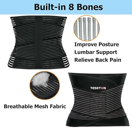 TESETON Back Brace for Men and Women,Back Support Belt for Lifting at Work,Relief from Sciatica, Herniated Disc, Scoliosis,Lumbar Support for Lower back,Breathable Mesh 02 Black-XXXL