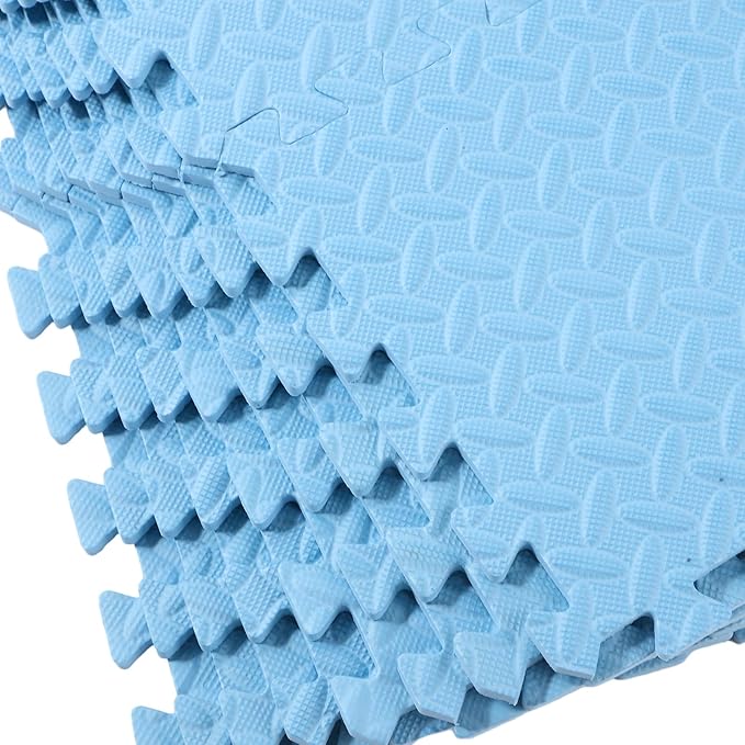 Shihanee Foam Floor Tiles Foam Floor Mats Play Mats Bulk with Borders Interlocking for Bedroom Gym Nursery(11.8 x 11.8 Inch,Blue)