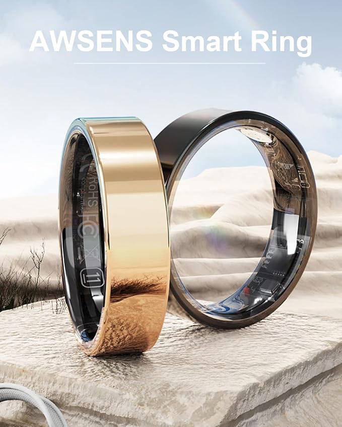 Smart Ring for Women Men Fitness Tracker with Blood Oxygen,Heart Rate,Sleep Monitoring,Step Counting,for iPhone and Android,Waterproof smart blood pressure monitor,No Subscription Fees (Rose Gold, 7)