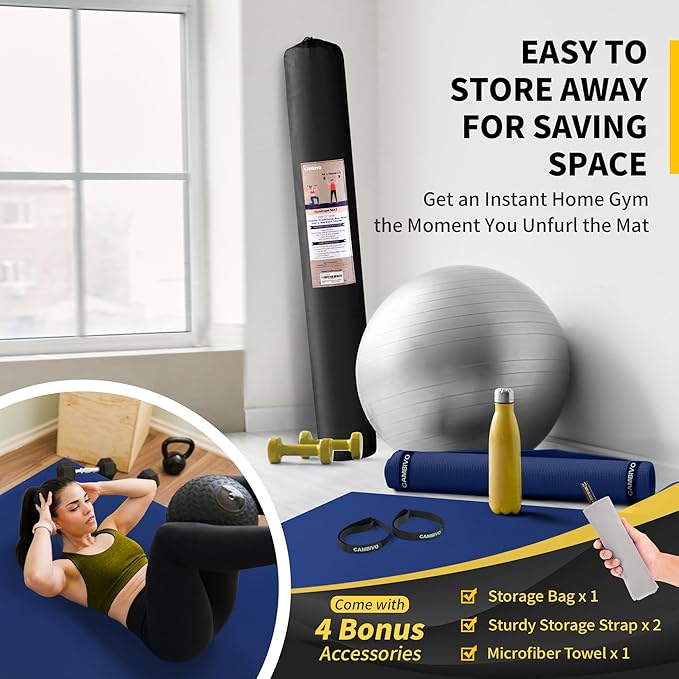 CAMBIVO Large Exercise Mat for Home Workout, 8'x6'/7'x5'/6'x4' (7 mm) Extra Thick Exercise Mat for Home Gym, Shoe-Friendly, Non-Slip Gym Mat for Jump Rope, Weights, Cardio, Fitness