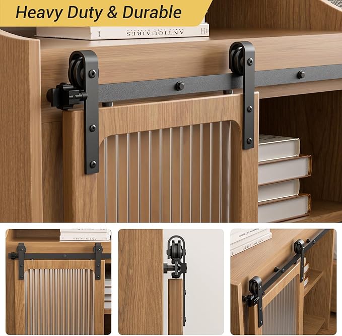 CCJH 4FT Mini Sliding Barn Door Hardware Kit Closet Cabinet 48" Track System Carbon Steel Basic Roller Hanger for Single 24" Wide Door Panel