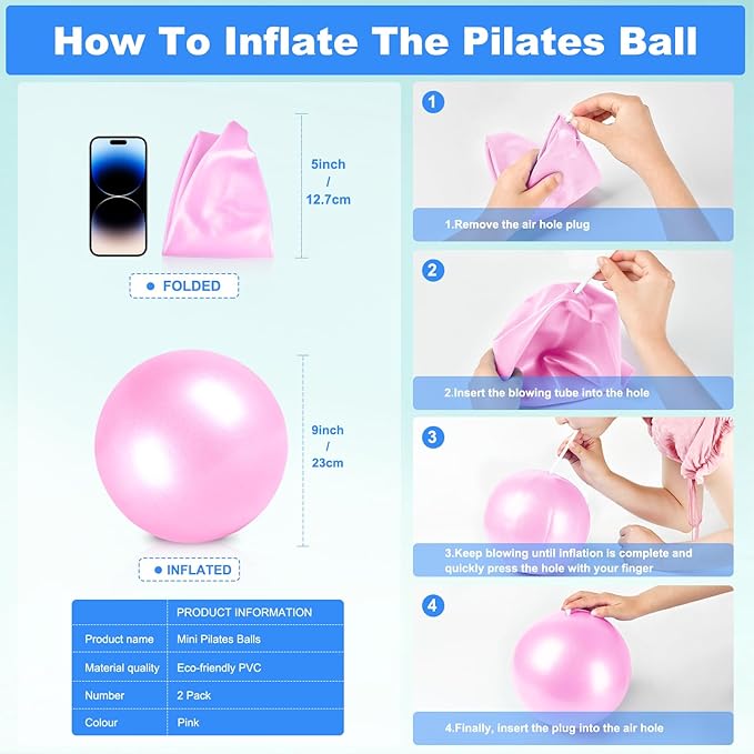 9 Inch Pilates Ball Small Exercise Ball, Workout Ball for Barre, Pilates, Yoga, Stability, Workout, Balance, Fitness at Gym Home Office
