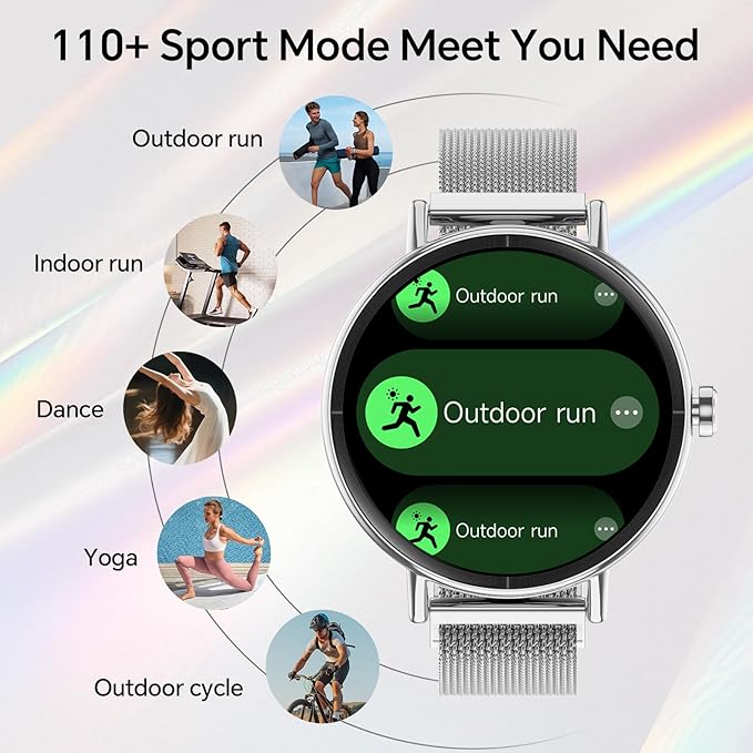Yoever Smart Watches for Men Women,1.57" HD 43mm Fitness Tracker Answer/Make Call, Heart Rate/Sleep/SpO2, Round Smart Watch for iPhone/Samsung/Android,IP68 Waterproof,110+ Sport Mode-Silver
