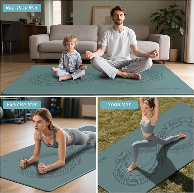 Large 76"x40"x0.4" Yoga Mat - Extra Width & Thick Non-Slip Exercise Mat, Versatile for Stretching, Yoga Studio, Gym, Home & Indoor/Outdoor Workouts