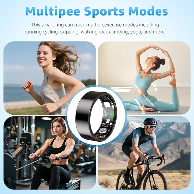 Smart Ring Health Tracker for Women & Men, Fitness Ring with Heart Rate Blood Oxygen, Sleep monitor, Step Tracker, IP68 Waterproof Compatible with iOS & Android, No Subscription Fee (Black, 10)