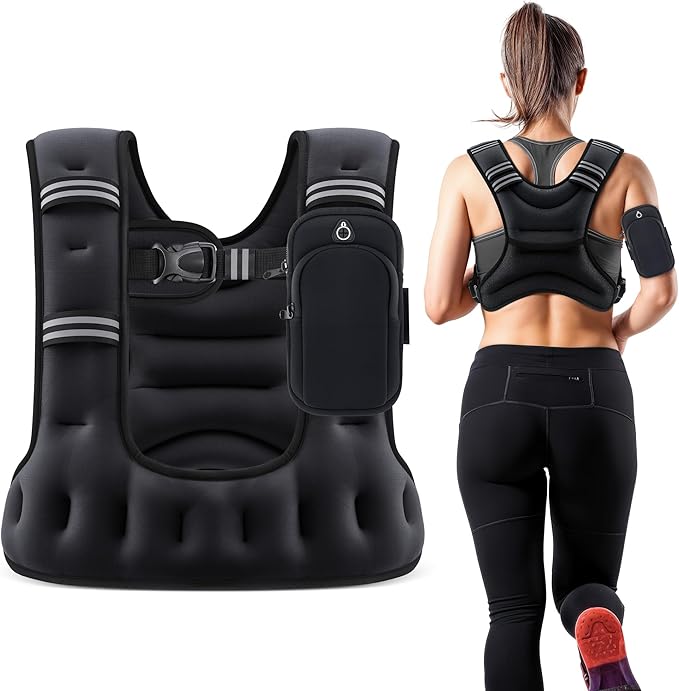 ZELUS Weighted Vest for Women Men, 6/8/12/16/20LB U-Shaped Ergonomic for Even Weight Distribution, Odorless Workout Vest with SGS Certification, Arm Pocket & Back Mesh Pouch for Training & Running