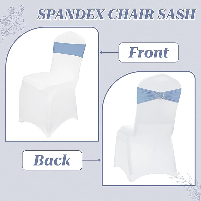 VDS - Baby Blue | Spandex Chair Sashes Bows | 25 PCS | Stretch Elastic Banquet Universal Folding Chair Band Tie with Silver Buckle Slider for Wedding Party Conference Celebration Event Decoration