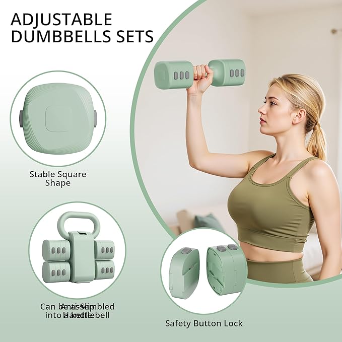 2-in-1 Adjustable Dumbbell Set for Women - 4 Levels (2.2lbs to 12.1lbs) - Home Gym Weights for Women at Home - Fitness Dumbbells