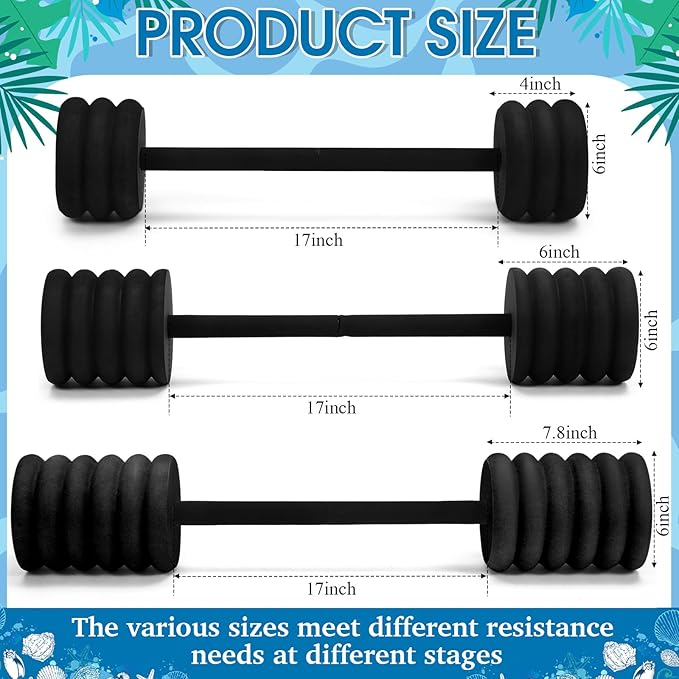 Soulchen 3 Pcs Long Aquatic Exercise Dumbbells Swim Barbells 25'' 29'' 33'' Foam Water Weight Dumbbell Pool Barbells with High Density EVA Foam for Swim Water Aerobics Fitness Loss