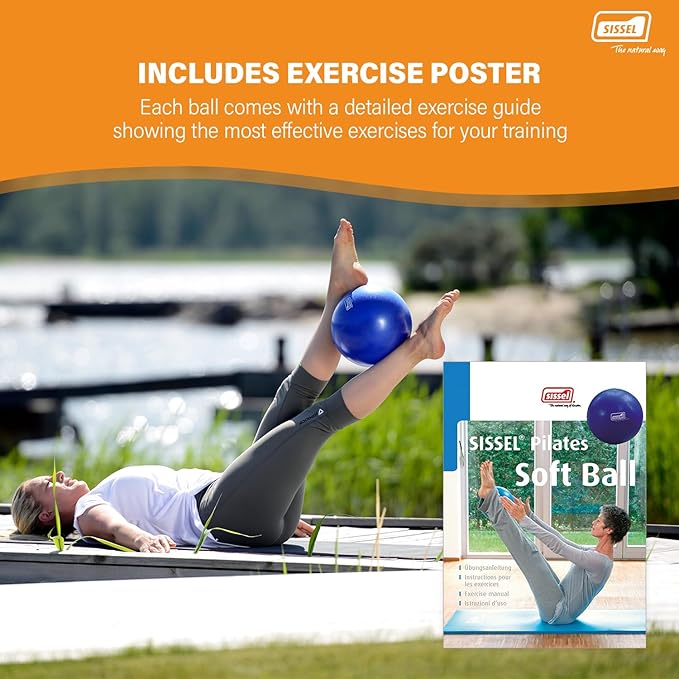 SISSEL Pilates Soft Ball Gray | 8.5 in | Phthalate- & Latex-Free PVC | for Deep Relaxation & Muscle Strengthening | 340 lbs Capacity | Includes Exercise Guide