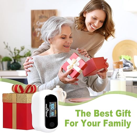 Easy@Home Fingertip Pulse Oximeter SpO2 Blood Oxygen Saturation Meter and Heart Rate Monitor, Rotatable OLED Display with Batteries Included, Portable Lanyard and Carrying Package-EHP035
