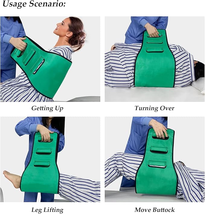 Transfer Sling for Seniors, Transfer Belt Widened Back Curve Design Sling for Movement, Transfer Boards for Bedridden Patient, Bed Assist Handle, Back Lift Belt for Patient Care (Green)