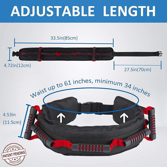 Gait Belt for Seniors, Transfer Belt with 7 Nylon Padded Handles, Medical Belt for Lifting Patients, Safety Gait Belt for Elderly Easy to Use Quick Release Buckle(Red)