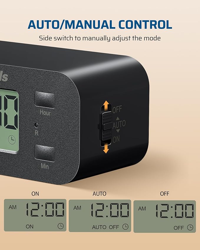 DEWENWILS 24 Hour Programmable Digital Timer Outlet with 1 Grounded Outlet, 2 Pack Timers for Electrical Outlets, 3 Prong Light Timer for Indoor Lamp Fan Aquarium, 125V/15A/1000W, 1/2 HP, Black