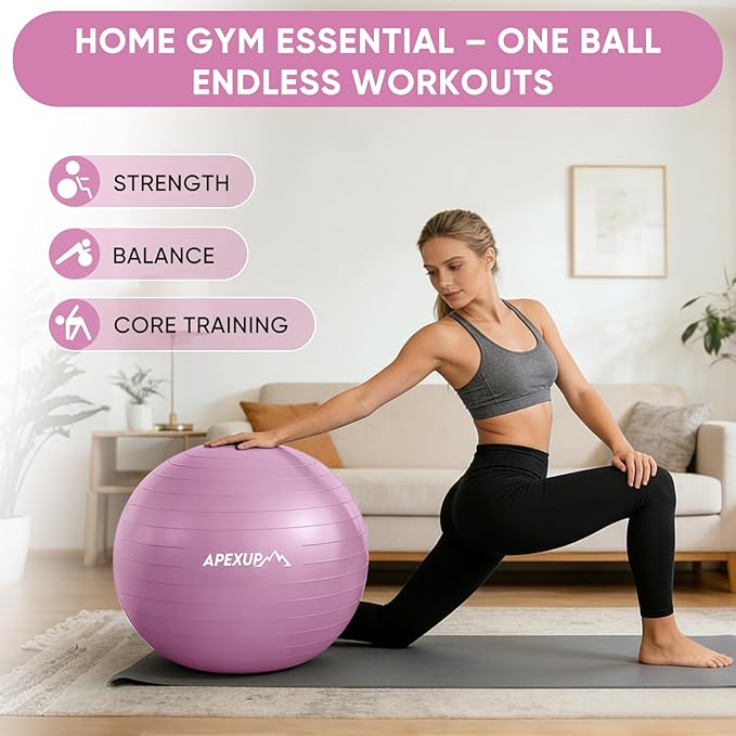 APEXUP Yoga Ball Exercise Ball Anti Slip Heavy Duty for Fitness, Balance & Core Workout, Balance Training, Pregnancy & Physical Therapy, 5 Sizes