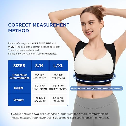 Vicorrect Posture Corrector for Women and Men, Adjustable Upper Back Brace for Clavicle Support and Providing Pain Relief from Neck, Shoulder, and Upper Back (Black, Small/Medium)