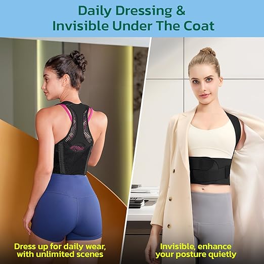 aoFIT Posture Corrector for Women - Lightweight and Breathable Back Brace for Pain Relief, Rounded Shoulders and Hunchback, Compact & Portable with Fashionable Design, Invisible Under Clothes Black S