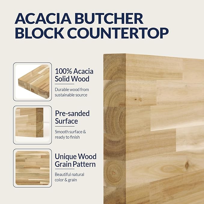 Howizz Acacia Butcher Block Shelf 12" x 4ft x 1.5" Inches, Unfinished Solid Wood Countertop Shelf Board, Wooden Plank Board