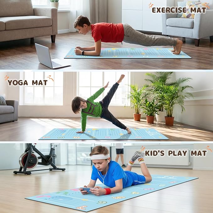 Jump Mat for Kids, Non-Slip Standing Broad Jump Training Mat with Measurement Marks and Carry Strip, Roll-Up Fitness and Activity Floor Jumping Pad for Home Workout, Jumprope, Yoga, Exercise