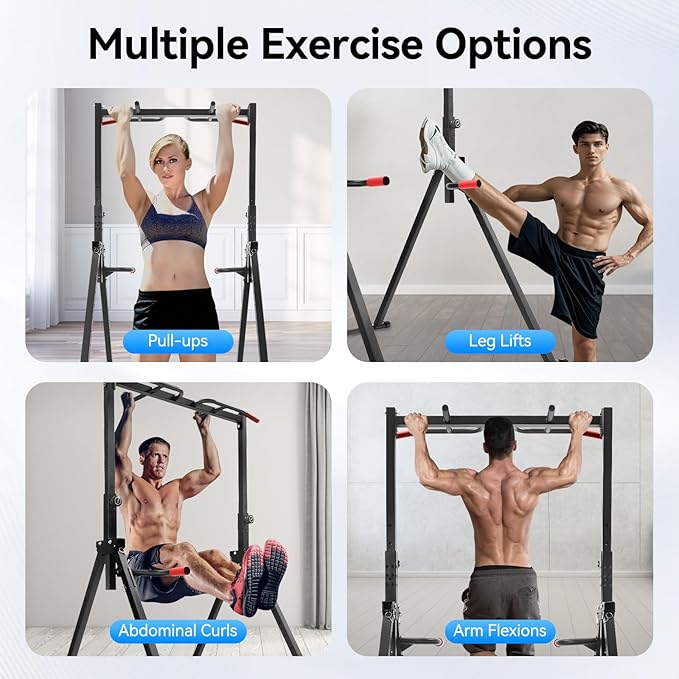 Foldable Pull Up Bar 5.74-7.55ft Height Adjustable Pull Up Dip Station Freestanding Tower Station Gym Training Equipment, Up to 440lbs