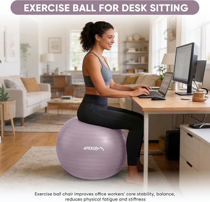 APEXUP Yoga Ball Exercise Ball Anti Slip Heavy Duty for Fitness, Balance & Core Workout, Balance Training, Pregnancy & Physical Therapy, 5 Sizes