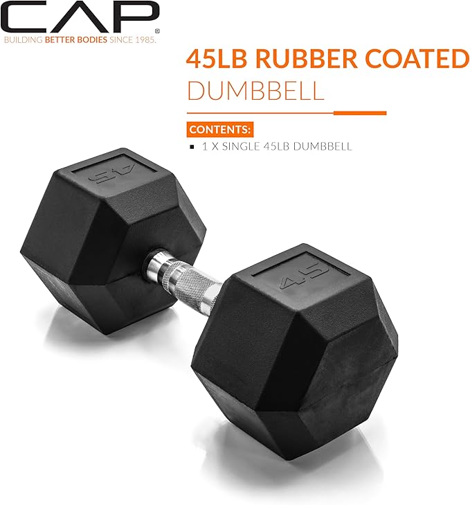 CAP Barbell Coated Hex Dumbbell Weight - Single | 10-120 lbs | Multiple Options