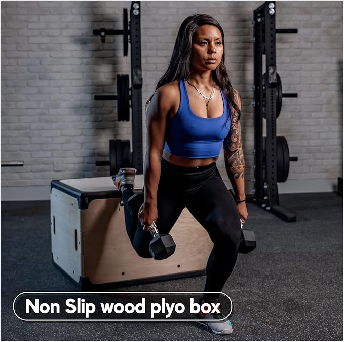ABMAT Plyometric Box 3 in 1 Protective Foam and Non Slip Wood plyo Box for Jump Training and Conditioning, Protect Your Shins from Injury!