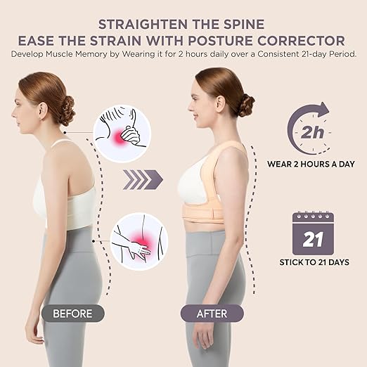 Vicorrect Posture Corrector for Women and Men, Adjustable Upper Back Brace for Clavicle Support and Providing Pain Relief from Neck, Shoulder, and Upper Back (Beige, Large/XLarge)