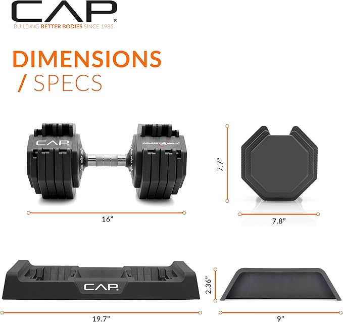 CAP Barbell ADJUSTABELL Adjustable Round Dumbbell Weights - Singles & Pairs | 12.5 lb, 25 lb & 55 lb | Multiple Handle Options