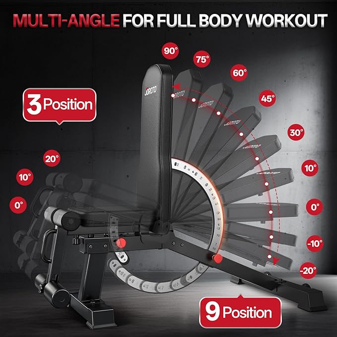 JOROTO 1500LB Adjustable Weight Bench, Heavy Duty Bench, Workout Bench Press for Home Gym Strength Training, Incline Flat Decline Sit Up Bench with Removable Foot Catch for Full Body Exercise