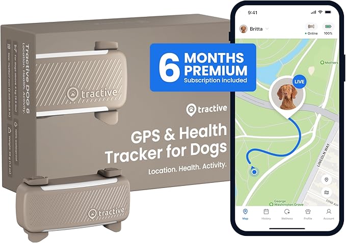 Tractive Smart Dog GPS Tracker with 6 Month Subscription | Live Pet Tracker with Virtual Fence | Vital Signs Monitoring of Heart & Respiratory Rate | Bark Monitoring | Dog Collar Attachment (Brown)