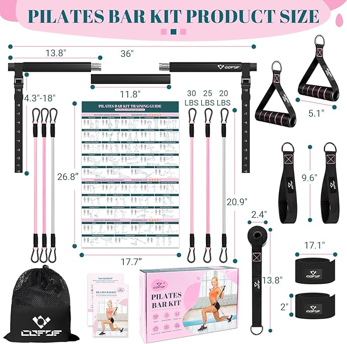 COFOF Pilates Bar Kit with Resistance Bands, Multifunctional Yoga Pilates Bar with Heavy-Duty Metal Adjustment Buckle, Portable Home Gym Pilates Resistance Bar Kit for Women Full Body Workouts
