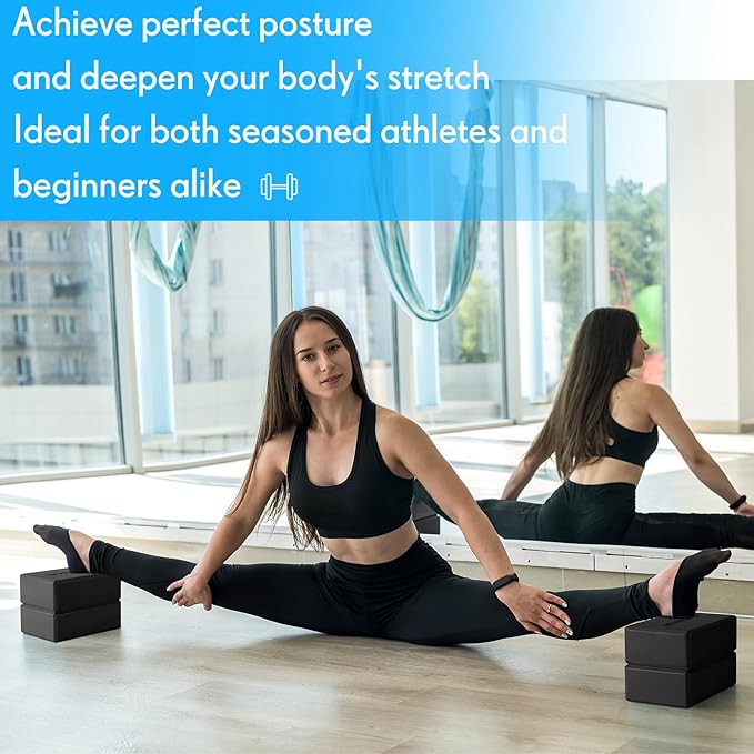RoundFunny 4 Pack Yoga Blocks Non Slip Pilates Brick Foam Blocks Pilates Dance Gymnastics Workout Fitness Props Tool for Stretching Meditation and Exercise