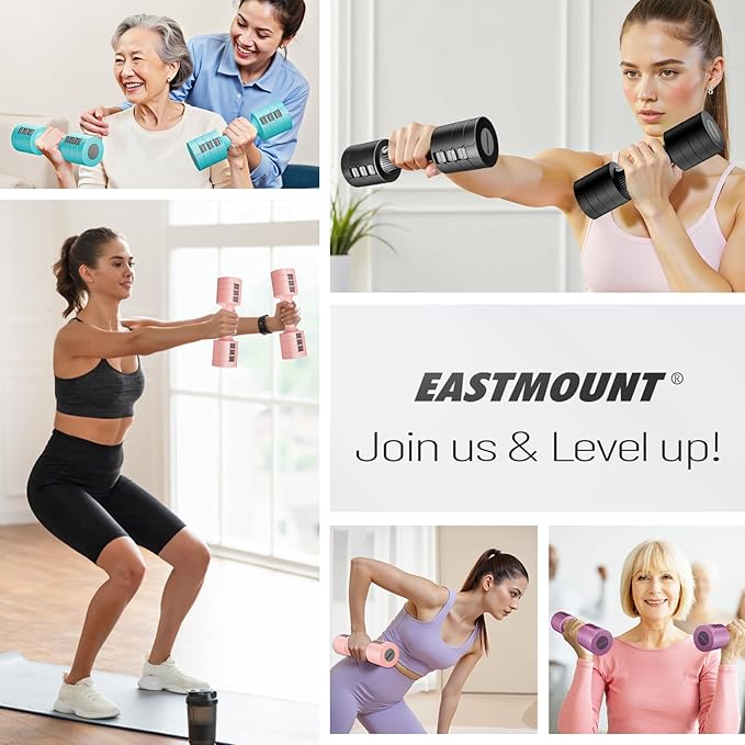 EAST MOUNT Adjustable Dumbbells 5 lb Dumbbells Set of 2 / Pair 10 lb Total Free Weights 6 in 1 Women Hand Weights for Home,Office,Gym Exercise Training 2lb 3lb 4lb 5lb Fast Adjust