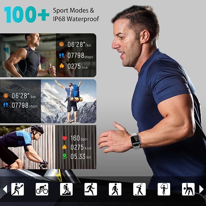 Smart Watch for Women Men(Answer/Make Call), Smartwatches with Heart Rate/SpO2/Sleep/Stress Monitor, IP68 Waterproof Activity Tracker for Android iPhone, 100+ Sports Fitness Watches (Gray, 1.85")